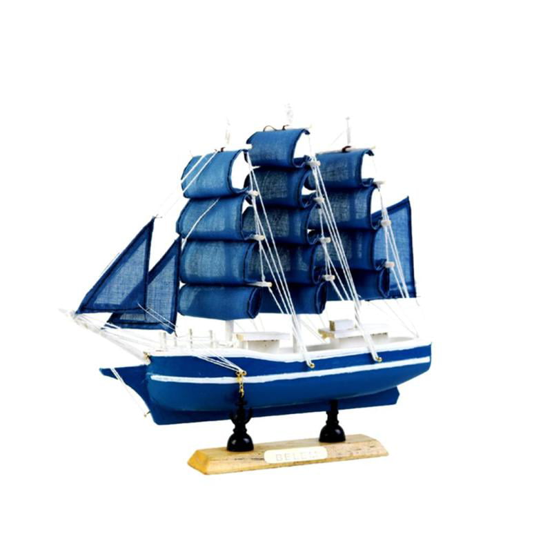 9.5'' Wooden Sailboat Pirate Ship Home Model Boat Nautical Decoration Blau 