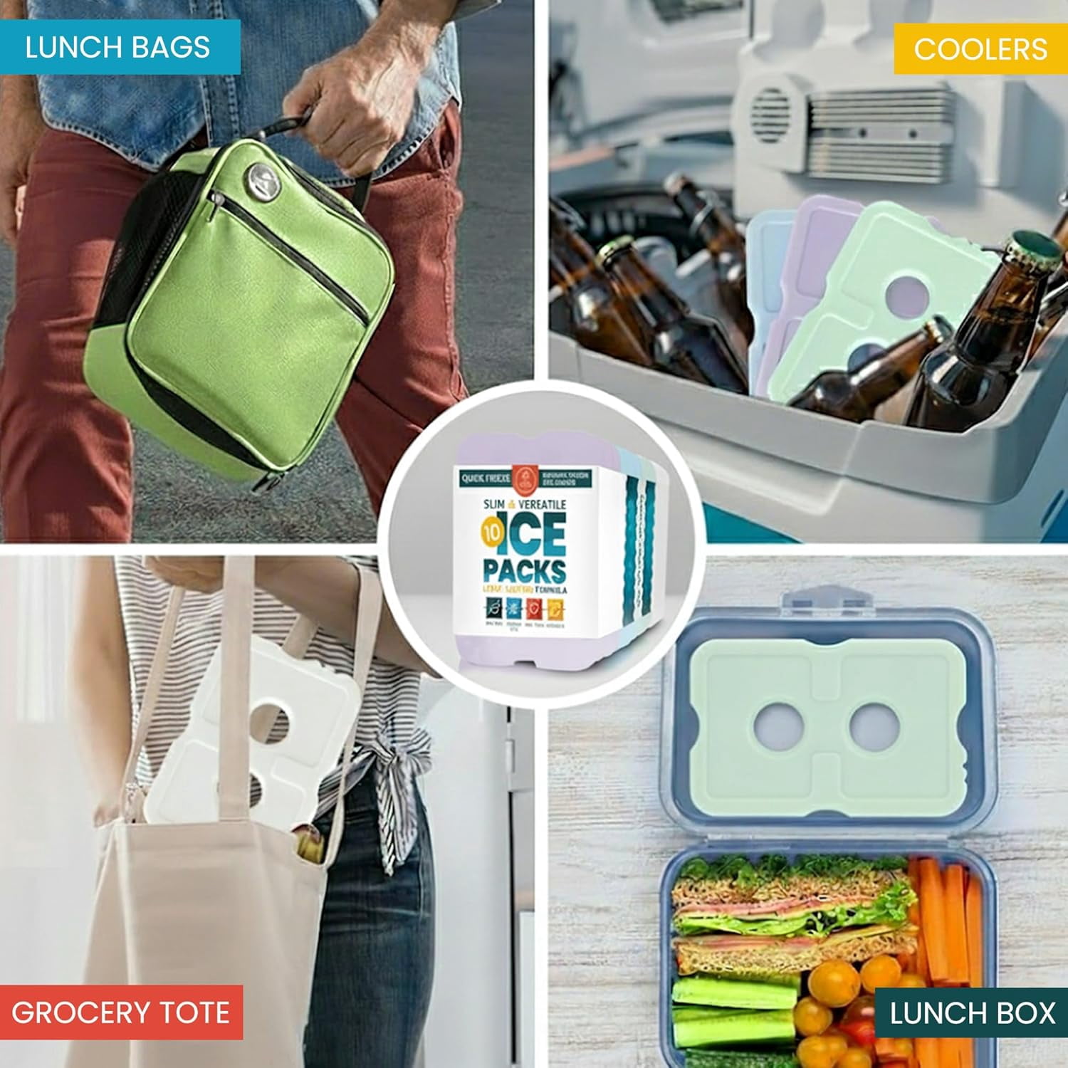 Healthy Packers® Reusable Ice Packs for Lunch Boxes and Coolers, BPA-Free, 4-8-10 Pack