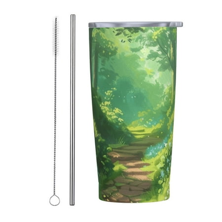 

Forest Pathway 20 oz stainless steel insulated cup with handle lid and straw suitable for home office or car black