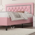 thumbnail image 3 of 4 EVER WINNER Full Bed Frame, Upholstered Platform Bed with Headboard, Pink Full Bed Frame, Diamond Design, Pink, 3 of 6