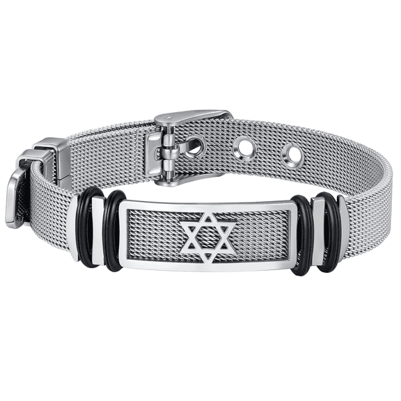 VNOX Stainless Steel Jewish Star of David Mesh Bracelet Magen David Star Cuff Bangle Judaism Jewish Amulet Jewelry for Israeli, Adujustable, Silver