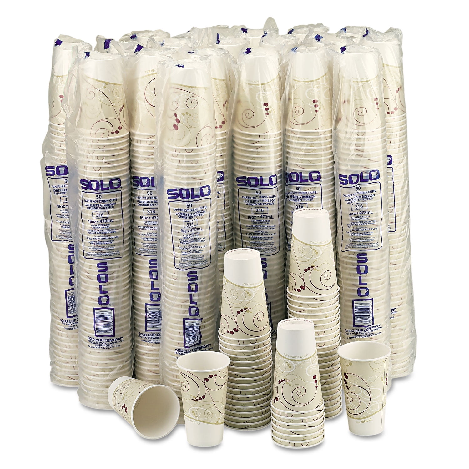 Dart Paper Hot Cups in Symphony Design, 16 oz, Beige, 1,000/Carton