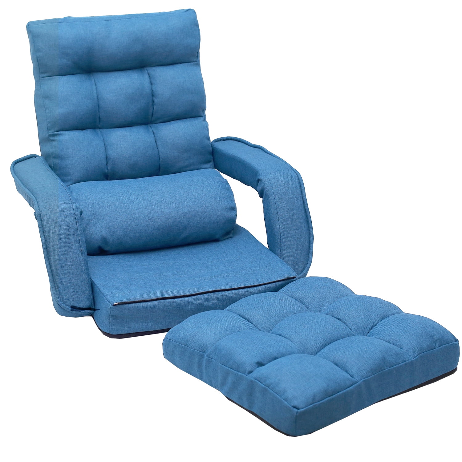 Kepooman Adjustable Folding Floor Sofa Chair with Armrests and a Pillow, Blue Kepooman Adjustable Folding Floor Sofa Chair with Armrests and a Pillow, Blue