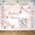 thumbnail image 5 of 20 x 10 ft Pink Baby Shower Background, Girl Baby Shower Backdrop Pink Baby Elephant Birthday Backdrop Pink Floral Watercolor Backdrop for Girl Baby Shower Birthday, 5 of 5