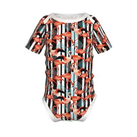 

Adobk Cool Flamingo Print Baby Climbing Clothes Jumpsuit Rompers Classic Rompers Child Short sleeve Bodysuits-12 Months