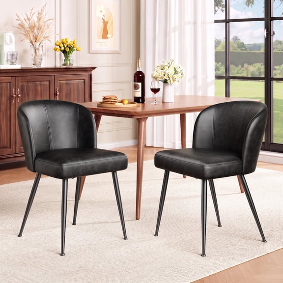 Sailvan Black Dining Chairs Set of 2, Leather Dining Room Chairs, Modern Kitchen Chairs With Cushion Seat, Mid Century Style Living Room Chairs With Adjustable Metal Legs, Easy Assembly