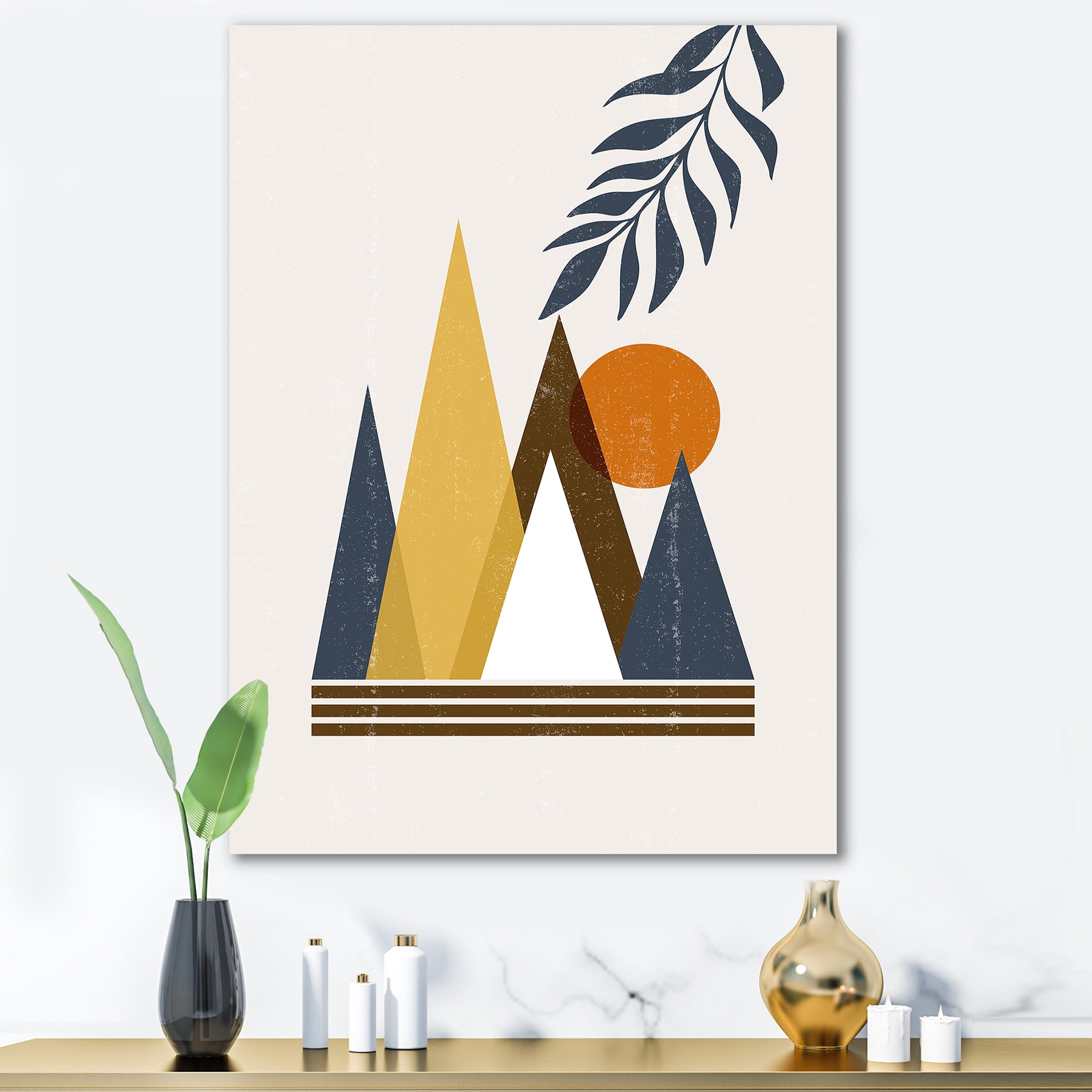 Abstract Moon and Sun In Mountains I 8 in x 12 in Painting Canvas Art Print, by Designart