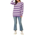 thumbnail image 6 of Allegra K Women's Round Neck Long Sleeves Drop Shoulder Loose Striped Tunic Sweater, 6 of 7