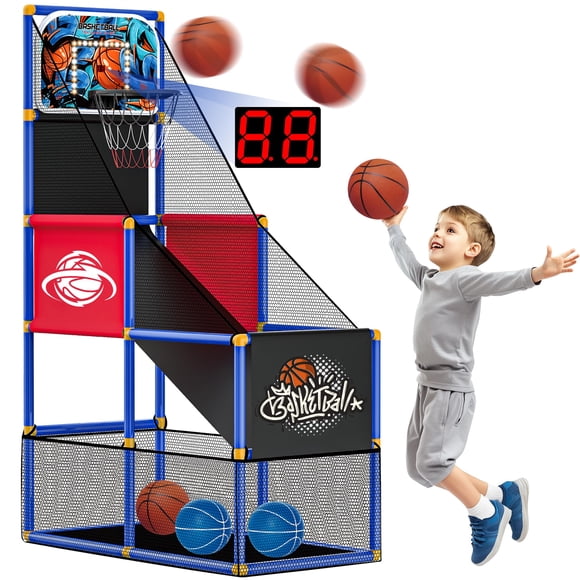 Canasta de baloncesto Arcade Flybakiz para niños con 4 pelotas de 3 a 8 años