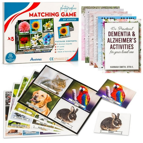 Assistex Matching Game Activity Board - Dementia Activities for Seniors - Memory Games for Adults with Alzheimers - Memory Loss and Alzheimers Activities - Matching Card Memory Games for Seniors
