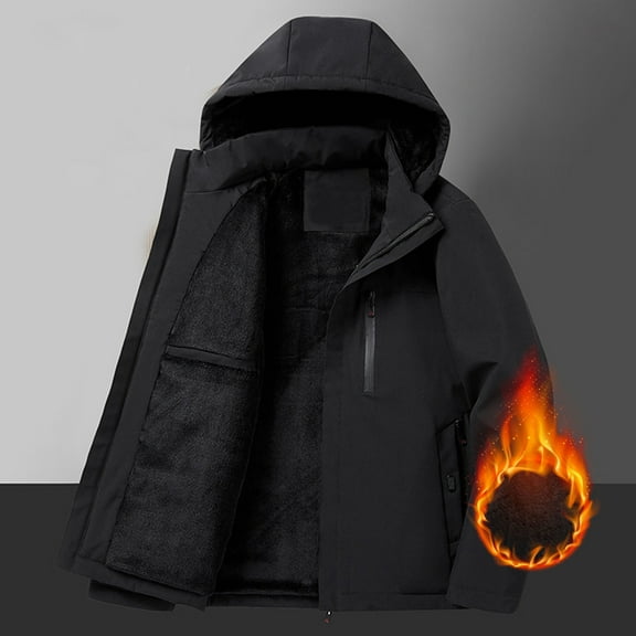 Hipattires Fleece Jackets for Men Plus Size Hoodie Zipper Lined Warm Winter Pocket Mens Coat Work