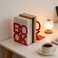 thumbnail image 4 of Metal Bookend 2-Piece Decorative Metal Book Ends Red Fabric L-Shape Design for Bookshelf Desk Organization Rkxzt, 4 of 9