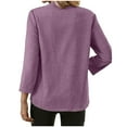 thumbnail image 5 of TKLPEHG 3/4 Sleeve Tops for Women Cotton Linen Roll Sleeve Tunic Tops Spring Soft Lightweight V-Neck Solid Color Blouses (Purple,XXL), 5 of 7