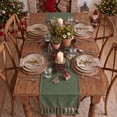 thumbnail image 4 of Sm:)e Dark Green Tassel Table Runner, 13x36 Inches, Boho Linen Blend Rustic Farmhouse Style, Holiday Wedding Party Kitchen Table Decor, 4 of 7
