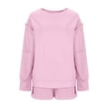 thumbnail image 6 of CFLVAEK Two Piece Outfits Women Shorts and Oversized Patchwork Long Sleeve Sweatshirts Fashion Fall Sweatsuits with Pockets Pink L, 6 of 7