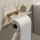 thumbnail image 2 of Soporte de papel higiénico de pared con estante de almacenamiento, marco de aluminio aeroespacial, estante acrílico, instalación adhesiva, dispensador de papel higiénico impermeable, 17x10x8cm, oro, 2 of 7
