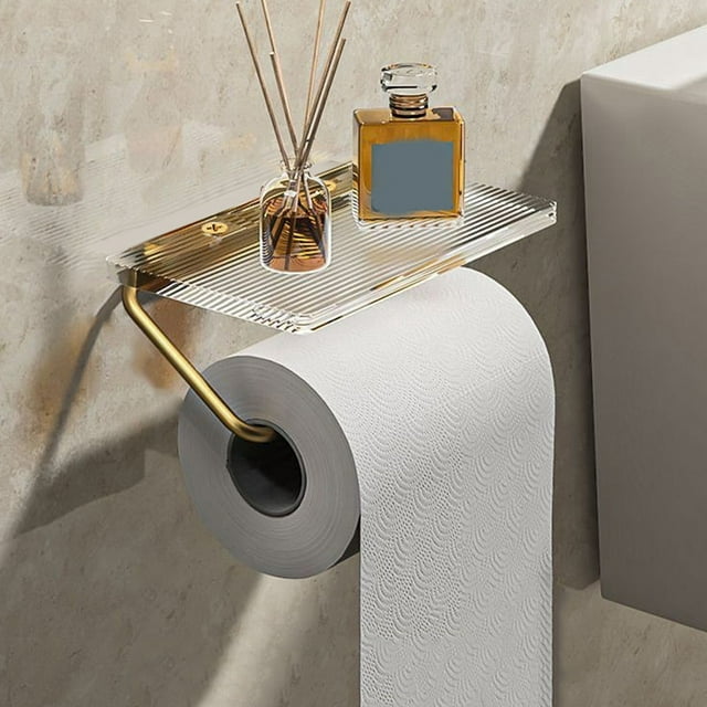 Aqestyerly Étagère à Papier Toilette Dorée avec Rangement - Distributeur de Papier Toilette Mural, Cadre en Aluminium Aérospatial, Support Multifonctionnel pour Maison et Hôtel