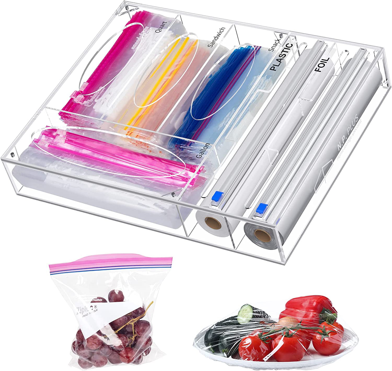 6-in-1 Expandable Ziplock Bag, Foil and Wrap Organizer with Side
