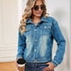 thumbnail image 4 of Chaqueta Vaquera Básica de Larga, Ajustada, Elástica y con Botones para Mujer Azul XL, 4 of 7