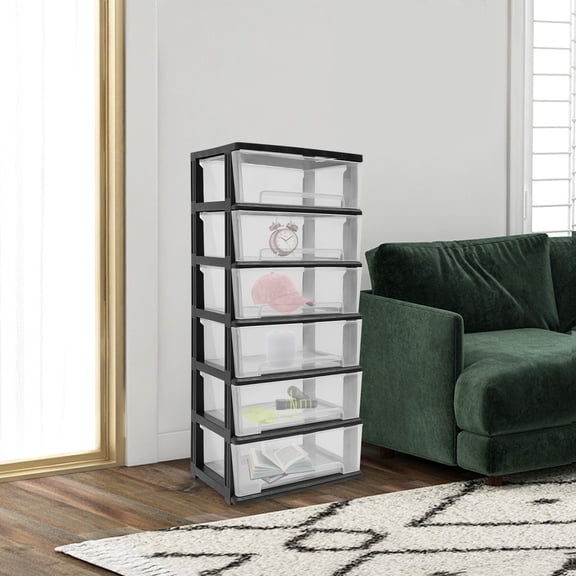 6 Clear Drawer Storage Organizer Rolling Cart with Wheels,Plastic Cart Organizer for Home Office Classroom