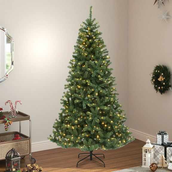ModFusion 7.5ft Pre-Lit Artificial Christmas Tree, Holiday Decoration with 1346 Branch Tips, 550 Warm Lights, for Home, Office, and Party, Green