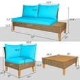 thumbnail image 2 of Costway 8PCS Patio Rattan Furniture Set Loveseat w/Wooden Side Table Cushioned Turquoise, 2 of 10