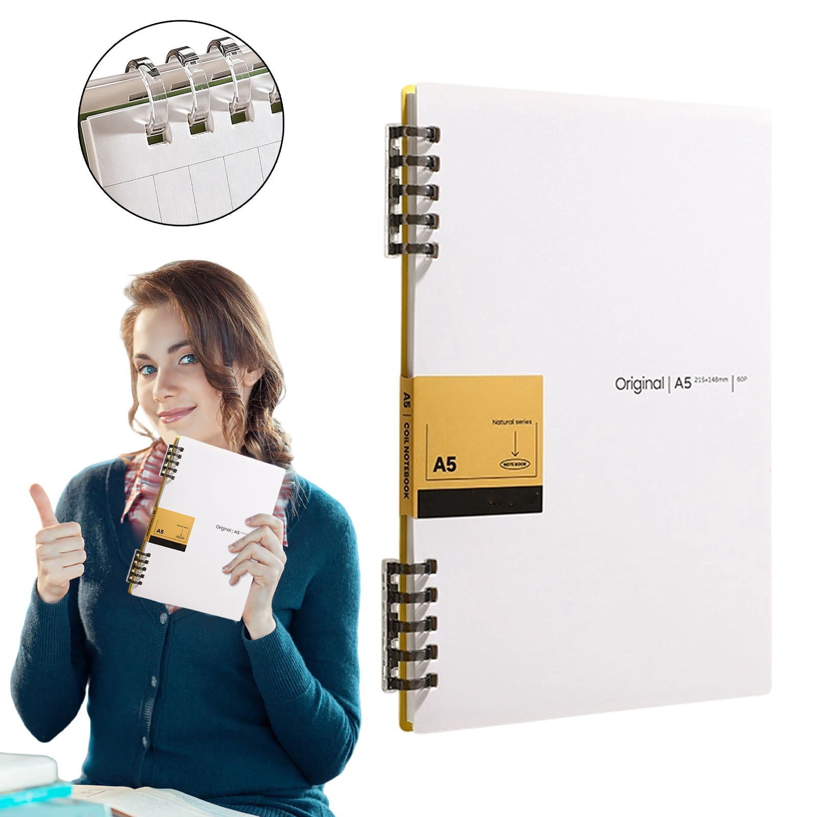 4PC A5 Notebook 5 Hole Detachable Hardcover Journal. A5 Hardcover Wear-Resistant No Bound Coil Notepad, Comfortable for Writing, Office Study and Creative Draft Use(5.82*8.46inch,A*1+B*1+C*1+D*1