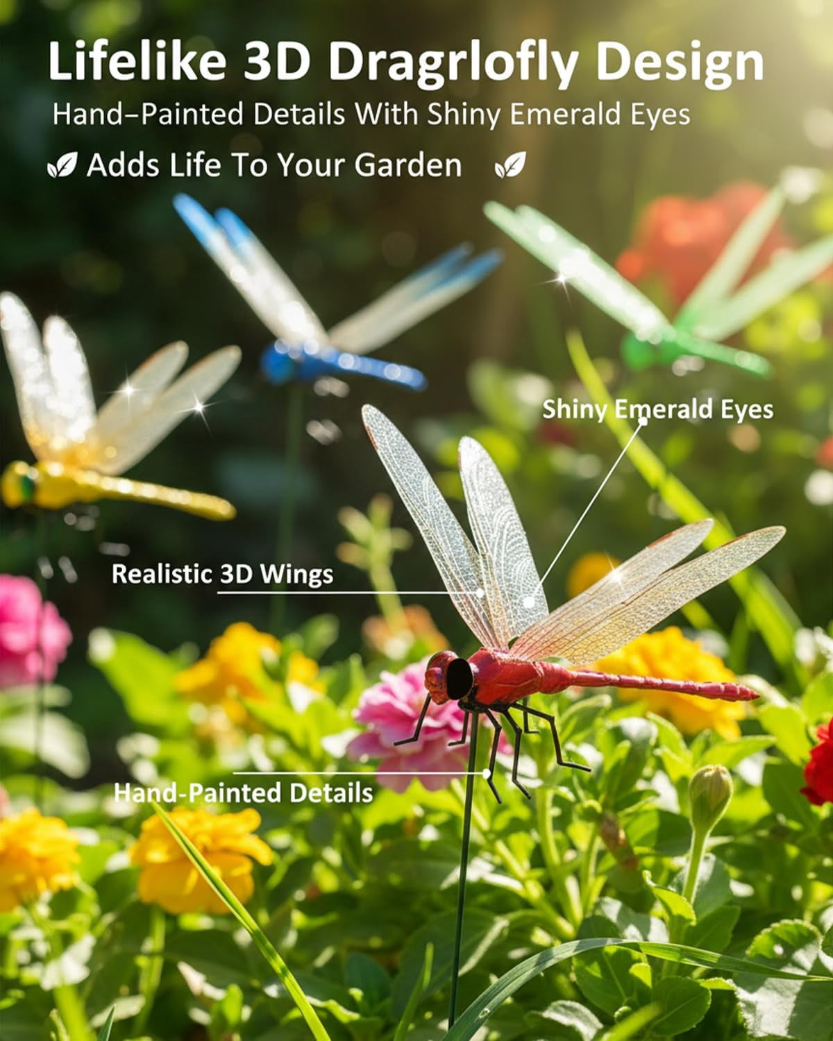 40 PCS Dragonfly Clips for Bugs Repellent Outdoor, 3D Artificial Dragonfly Garden Stakes Decor, Dragonfly Clips to Keep Bugs Away Yard Patio Hat Golf (4 Color Set)
