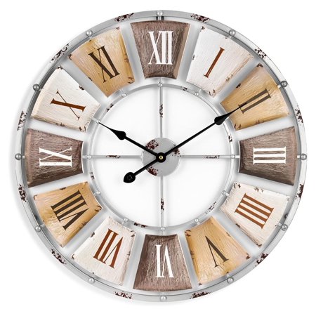 YeSayH Decorative Large 24-Inch Wall Clock for Living Room, Vintage Industrial Modern Rustic Farmhouse , Oversized Numeral Clock, Modern Wall Clock, Ideal Room Décor