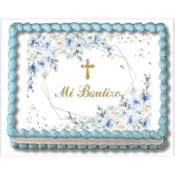 Mi Bautizo Baptism Blue Edible Icing Image Cake Topper, by Tnct.
