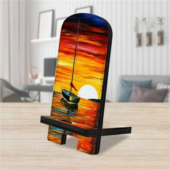 Designocracy 892047 6 x 3 x 3 in. Sunset Sailboat Coastal Cell Phone Stand with Wood Mobile Holder Organizer