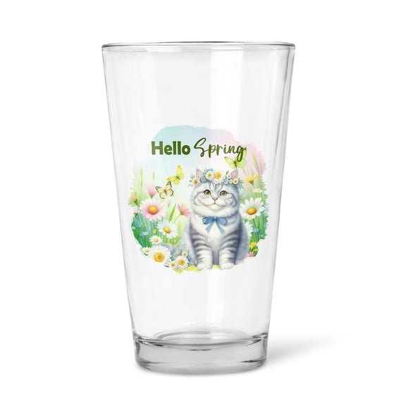 American Shorthair Hello Spring Time Flower Floral Nature 16oz Pint Beer Glass Mug Cat Lover Kitten Owner Gifts Beer Glasses Cup - 02031