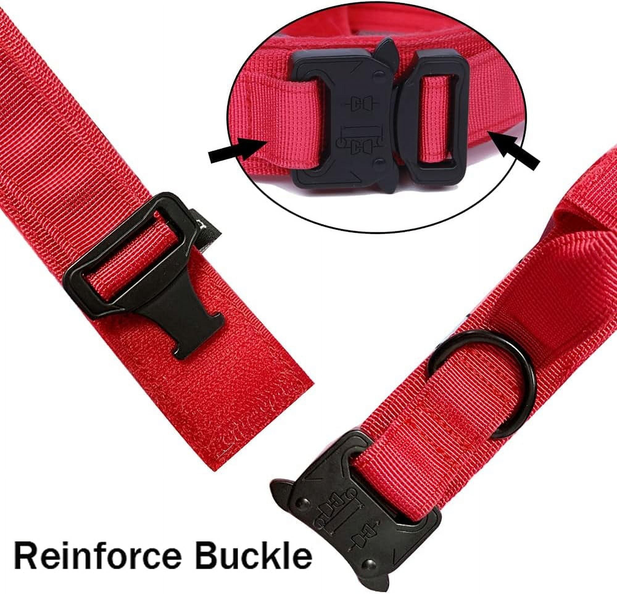 Tactical Dog Collar Military Dog Collar Adjustable Nylon Dog Collar Heavy Duty Metal Buckle with Handle for Dog Training (Red,L)