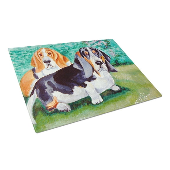 Carolines Treasures 7061LCB Basset Hound Double Trouble Glass Cutting Board Large, 12H x 16W, multicolor