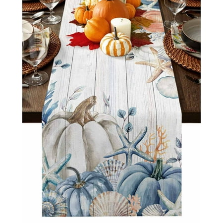 

Table Runner 120 Inches Long Ocean Thanksgiving Fall Pumpkin Vintage Wood Grain Cotton Linen Table Runners Non-Slip Durable Dresser Scarves for Table Party Dinner Holiday Home Decor 1 Pack