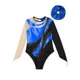 thumbnail image 3 of Doomiva Kids Girls Shiny Mesh Long Sleeve Gymnastics Leotard Ballet Dance Bodysuit and Hair Tie Set Royal Blue 16, 3 of 5