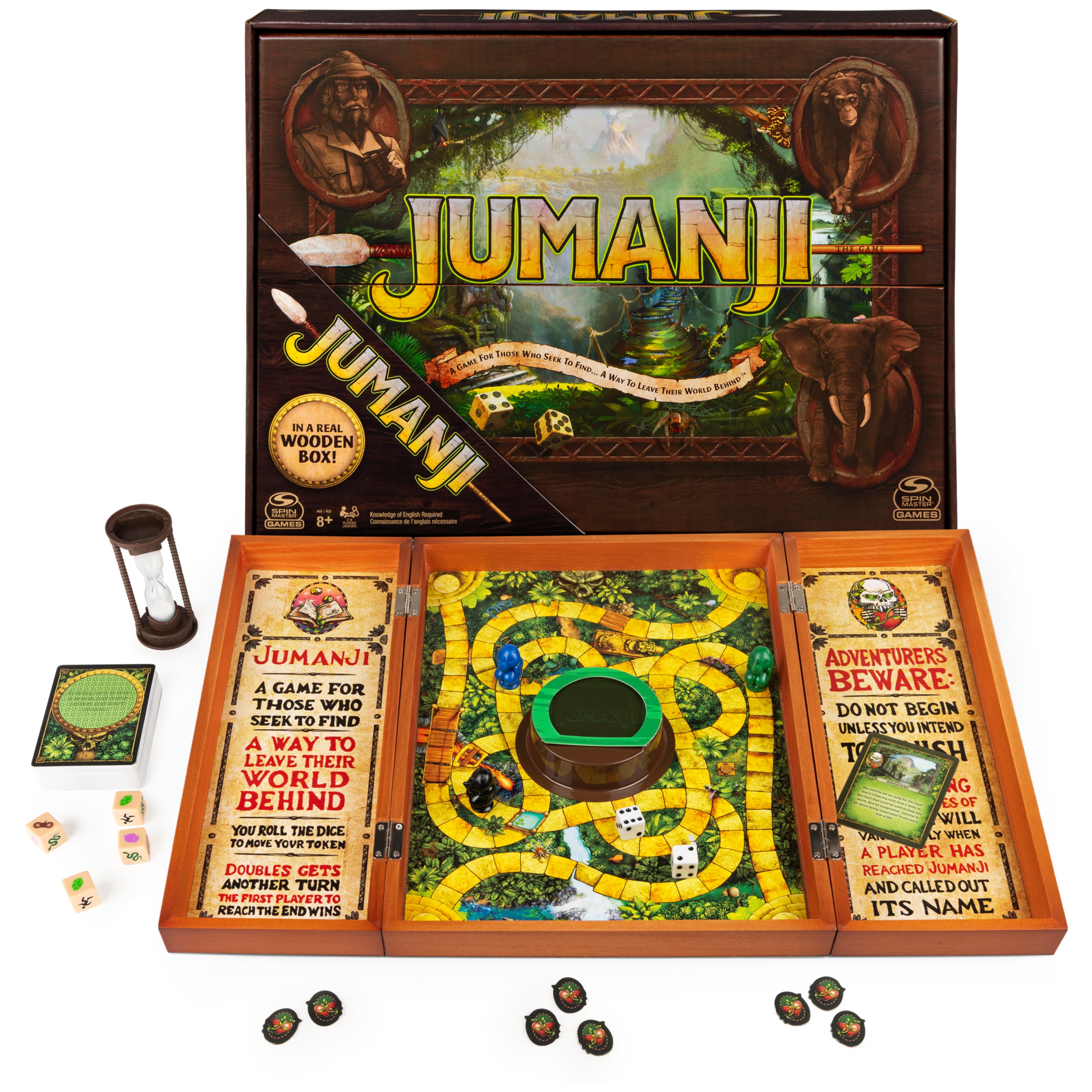 Jumanji The Game Real Wooden Box Edition Of The Classic Adventure Board  Game For Kids And Families Ages 8 And Up - Walmart.Com