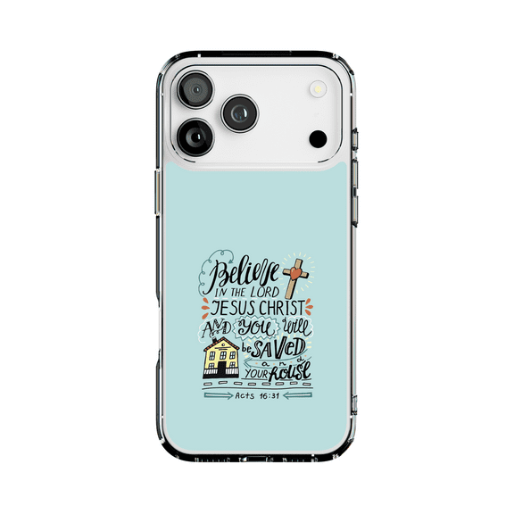 DistinctInk Hybrid Clear Case Compatible with MagSafe for iPhone 17 Pro Max- Believe in the Lord Jesus Christ