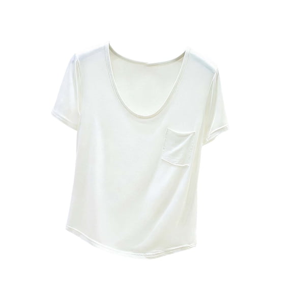 Jalioing Womens Basic Shirts Comfy Stretchy Short Sleeve Scoop Neck T Shirts Solid Casual Undershirts Tops with Pocket