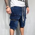 thumbnail image 7 of DDAPJ pyju Mens Jean Shorts Multi Pocket Cargo Jean Shorts Casual Solid Color Elastic Waist Drawstring Stretch Denim Shorts, 7 of 7
