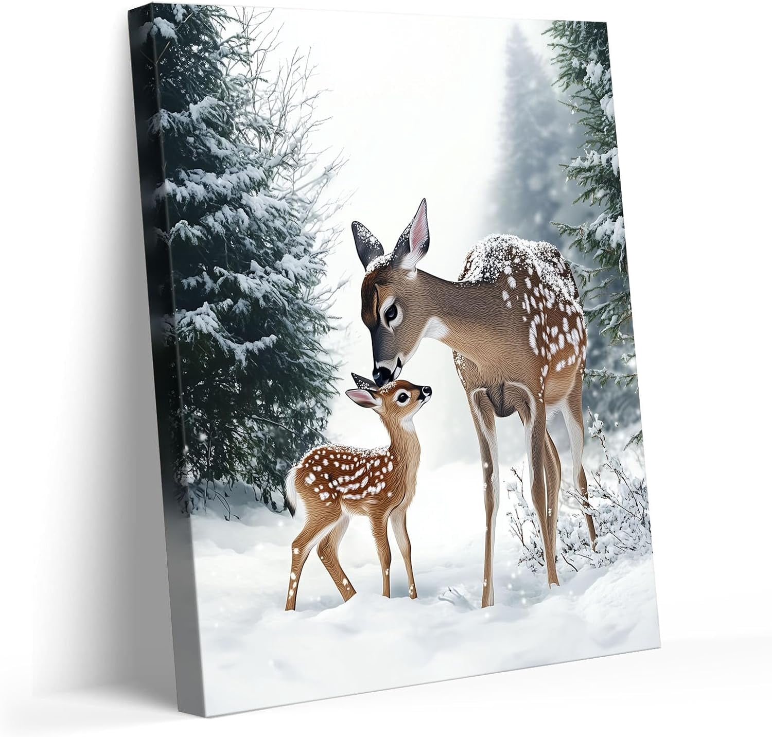 Christmas Canvas Wall Art Decor with Mother Reindeer and Fawn, Winter Holiday Canvas Print for Living Room and Bedroom, Christmas-Themed Wall Décor to Enhance Holiday Atmosphere?11X14 inch