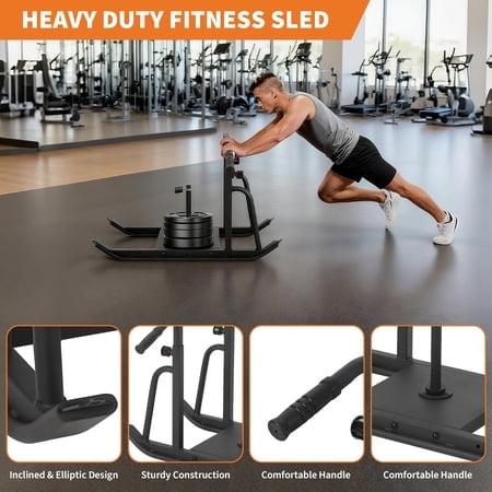 Kojooin Weight Sled, Heavy Duty Workout Fitness Sled with Adjustable Handle, Push Pull Training Sled for Strength and Speed Work