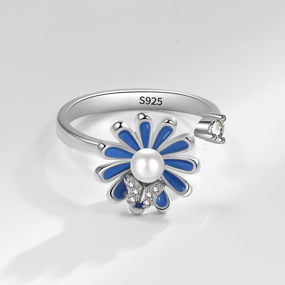 Women Adjustable Sunflower Rotating Fidget Ring Copper Electroplated Anxiety Stress Relief Fashion Jewelry Gift
