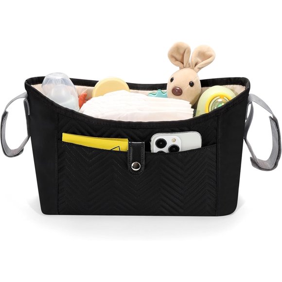 1 Pc Black Universal Stroller Organizer Bag Caddy Adjustable Storage Accessories