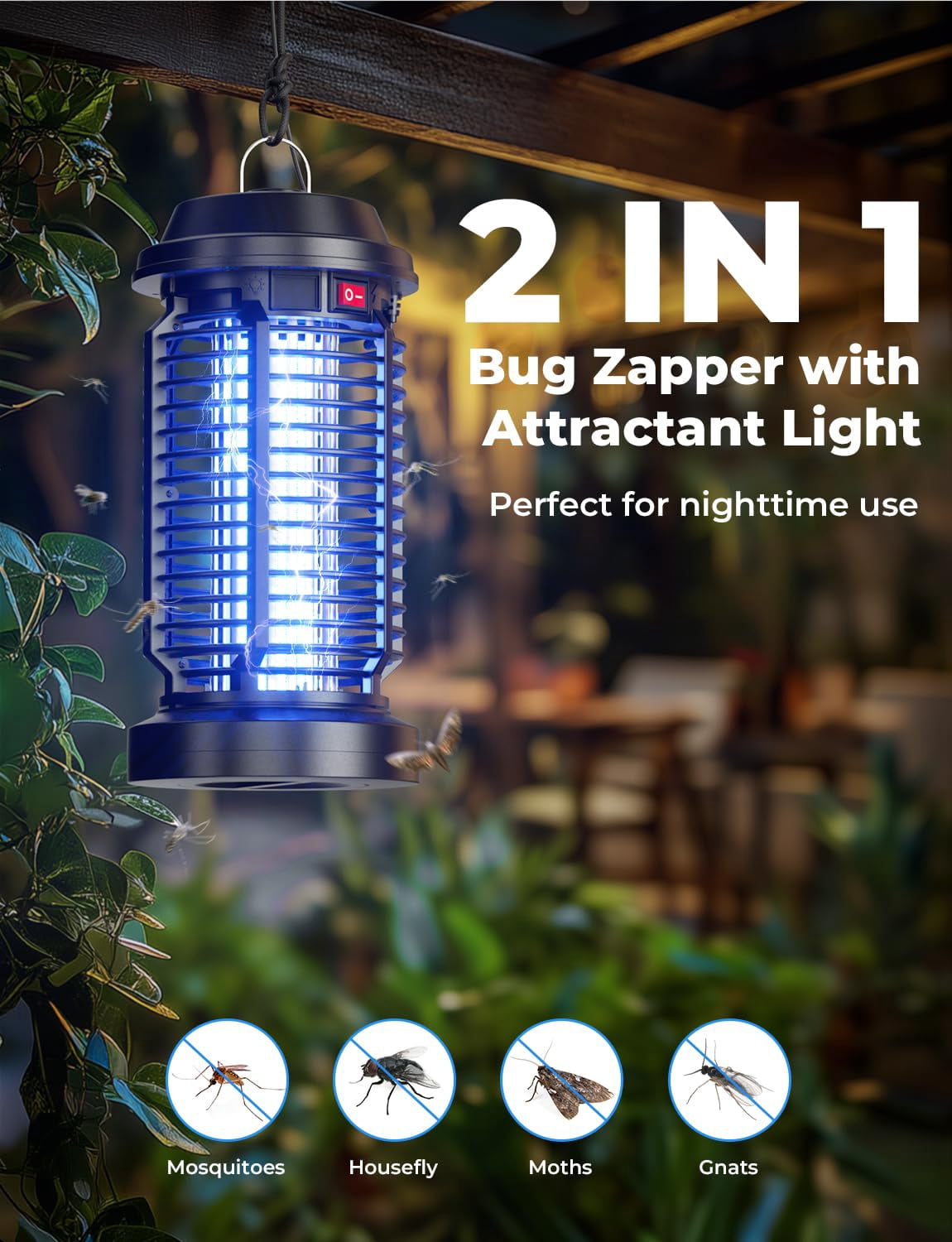 Zapper Outdoor Indoor Waterproof Electric Mosquito Lamp Fly Killer Effective 4200v Plug In For Home Patio Office Courtyard