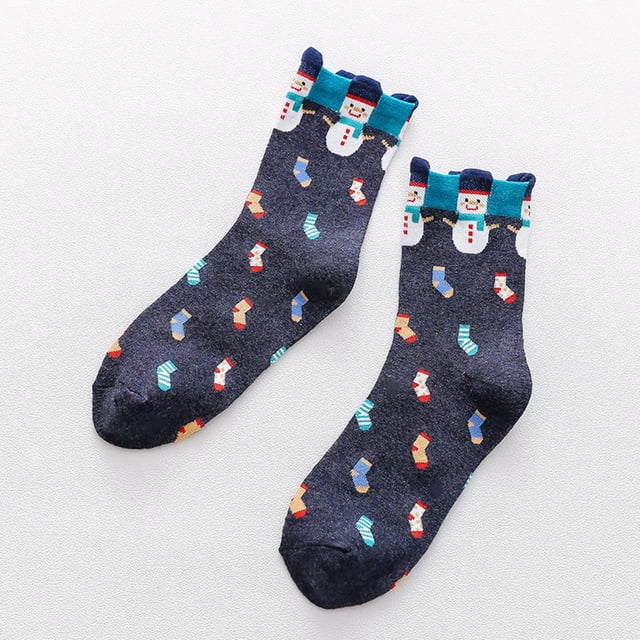 Under $5 Sock Slippers Blue Printed Fun Colorful Festive Crew Knee Cozy Socks Women Fancy Christmas Holiday Design Soft