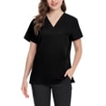 thumbnail image 4 of Jogger Scrubs for Women, Side Slit - Solid Color Short Sleeve Medical Uniform Healthcare Professionals Lightweight Breathable V-Neck Nursing Scrub Top with Multi-Pocket Black Xl, 4 of 5