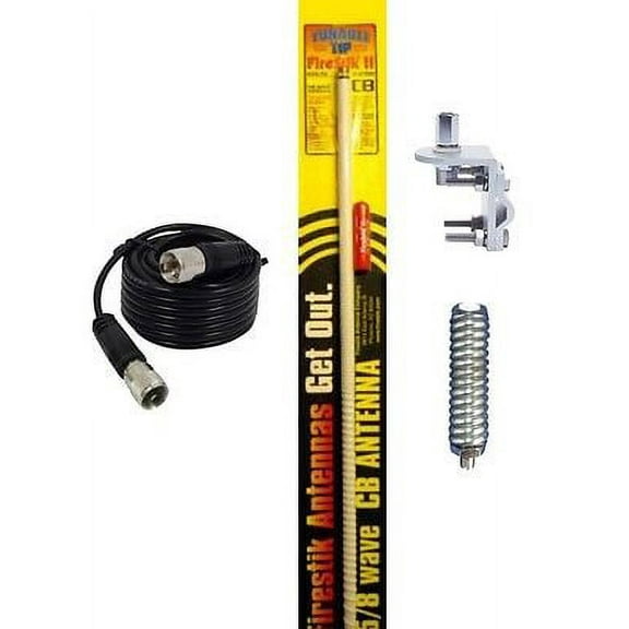 NEW FIRESTIK 2 FS4 W 4FT WHITE CB ANTENNA, 9FT COAX, MOUNT & SPRING