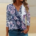 thumbnail image 6 of Ounisa 3/4 Sleeve Tops for Women Summer Notched V Neck Printed T Shirts Casual Cute Three Quarter Length Dressy Blouses, 6 of 6