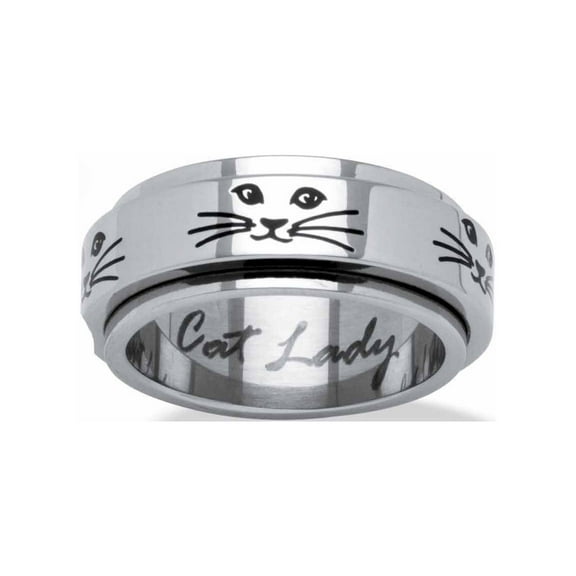PalmBeach Jewelry Cat Lady Spinner Ring in Black IP Stainless Steel